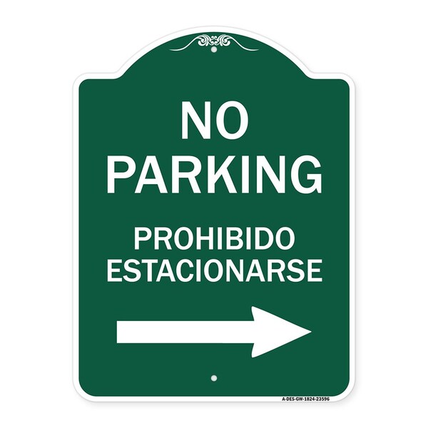 Signmission No Parking Prohibido Estacionarse W/ Left Arrow, Green & White Alum Sign, 18" x 24", GW-1824-23596 A-DES-GW-1824-23596 - main